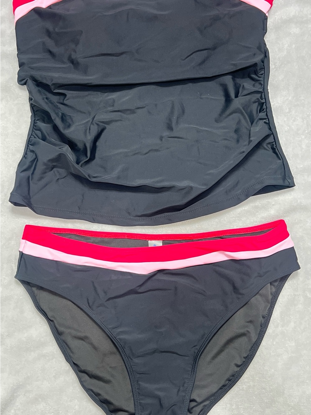 Amazon Women's Black Bikini Set with Hot Pink and Light Pink Bands